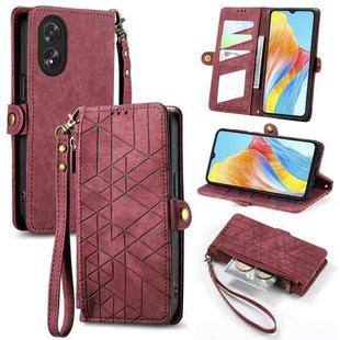 For OPPO A38 Geometric Zipper Wallet Side Buckle Leather Phone Case(Red)