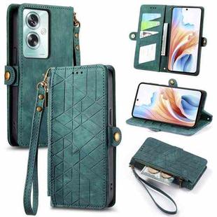 For OPPO A79 5G/ A2 5G Geometric Zipper Wallet Side Buckle Leather Phone Case(Green)