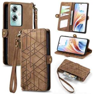 For OPPO A79 5G/ A2 5G Geometric Zipper Wallet Side Buckle Leather Phone Case(Brown)