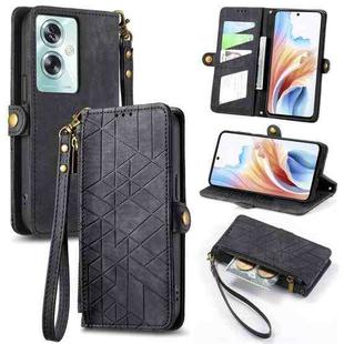 For OPPO A79 5G/ A2 5G Geometric Zipper Wallet Side Buckle Leather Phone Case(Black)