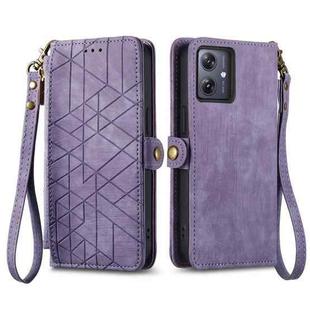For OPPO Reno11 F 5G Geometric Zipper Wallet Side Buckle Leather Phone Case(Purple)
