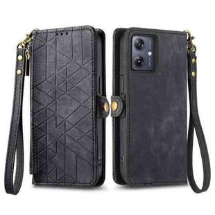 For OPPO Reno11 F 5G Geometric Zipper Wallet Side Buckle Leather Phone Case(Black)