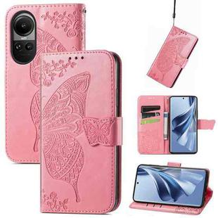 For OPPO Reno10 / 10 Pro Global Butterfly Love Flower Embossed Leather Phone Case(Pink)
