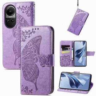 For OPPO Reno10 / 10 Pro Global Butterfly Love Flower Embossed Leather Phone Case(Light Purple)