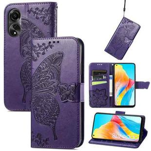 For OPPO A78 4G Butterfly Love Flower Embossed Leather Phone Case(Dark Purple)