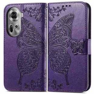 For OPPO Reno11 EU Butterfly Love Flower Embossed Leather Phone Case(Dark Purple)