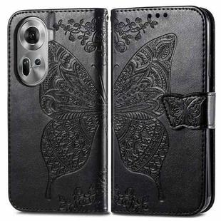 For OPPO Reno11 EU Butterfly Love Flower Embossed Leather Phone Case(Black)