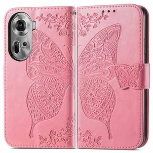 For OPPO Reno11 EU Butterfly Love Flower Embossed Leather Phone Case(Pink)