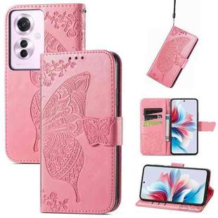 For OPPO Reno11 F 5G Butterfly Love Flower Embossed Leather Phone Case(Pink)