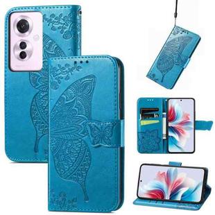 For OPPO Reno11 F 5G Butterfly Love Flower Embossed Leather Phone Case(Blue)