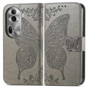 For OPPO Reno11 Pro EU Butterfly Love Flower Embossed Leather Phone Case(Grey)