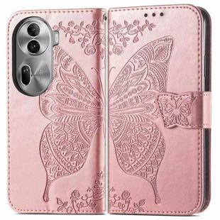 For OPPO Reno11 Pro EU Butterfly Love Flower Embossed Leather Phone Case(Rose Gold)