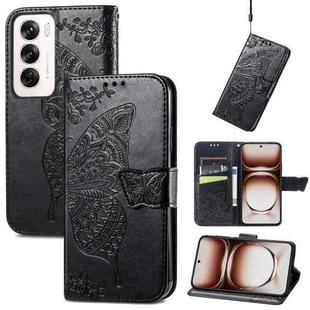 For OPPO Reno12 Pro Global Butterfly Love Flower Embossed Leather Phone Case(Black)