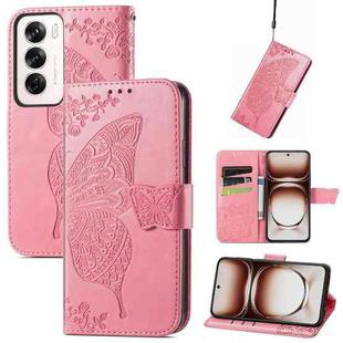 For OPPO Reno12 Pro Global Butterfly Love Flower Embossed Leather Phone Case(Pink)