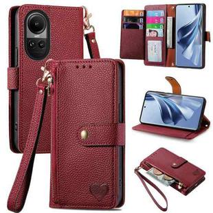 For OPPO Reno10 / 10 Pro Global Love Zipper Lanyard Leather Phone Case(Red)