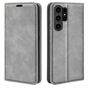 For Samsung Galaxy S24 Ultra 5G Retro-skin Magnetic Suction Leather Phone Case(Grey)