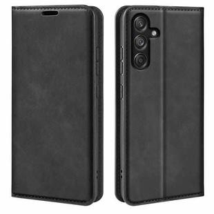 For Samsung Galaxy M55 5G Retro-skin Magnetic Suction Leather Phone Case(Black)