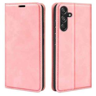 For Samsung Galaxy M55 5G Retro-skin Magnetic Suction Leather Phone Case(Pink)