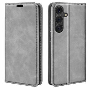 For Samsung Galaxy S25 5G Retro-skin Magnetic Suction Leather Phone Case(Grey)