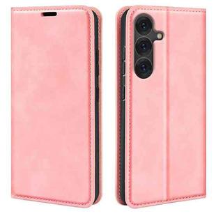 For Samsung Galaxy S25 5G Retro-skin Magnetic Suction Leather Phone Case(Pink)