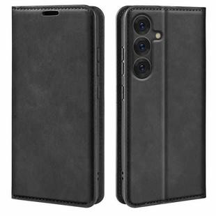 For Samsung Galaxy S25+ 5G Retro-skin Magnetic Suction Leather Phone Case(Black)
