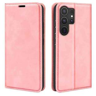 For Samsung Galaxy S25 Ultra 5G Retro-skin Magnetic Suction Leather Phone Case(Pink)