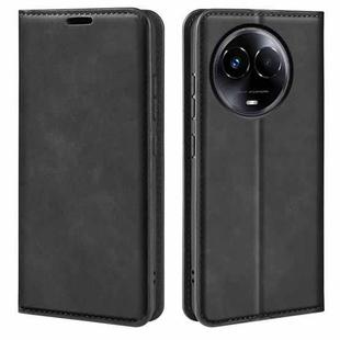 For Realme 11X Retro-skin Magnetic Suction Leather Phone Case(Black)