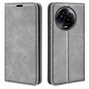 For Realme 11X Retro-skin Magnetic Suction Leather Phone Case(Grey)