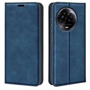 For Realme 11X Retro-skin Magnetic Suction Leather Phone Case(Dark Blue)