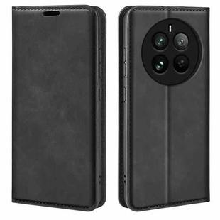 For Realme 12 Pro+ Retro-skin Magnetic Suction Leather Phone Case(Black)