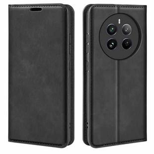 For Realme 12+ 5G Retro-skin Magnetic Suction Leather Phone Case(Black)