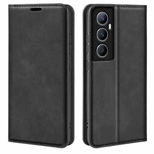 For Realme C65 4G Retro-skin Magnetic Suction Leather Phone Case(Black)