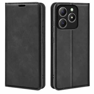 For Realme C63 Retro-skin Magnetic Suction Leather Phone Case(Black)