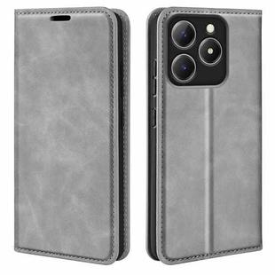 For Realme C63 Retro-skin Magnetic Suction Leather Phone Case(Grey)