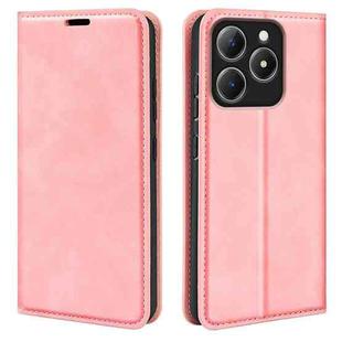 For Realme C63 Retro-skin Magnetic Suction Leather Phone Case(Pink)