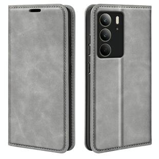 For Realme C75 Retro-skin Magnetic Suction Leather Phone Case(Grey)