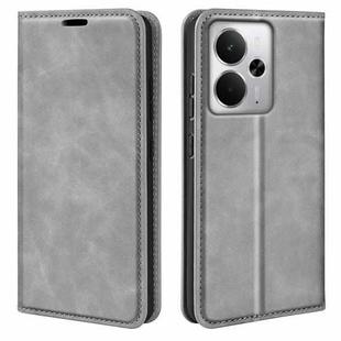 For Realme 14 5G Retro-skin Magnetic Suction Leather Phone Case(Grey)