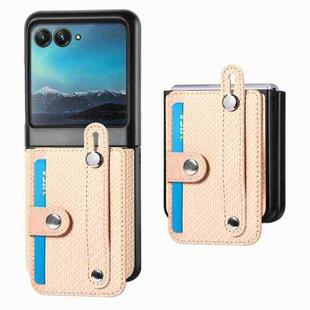 For Motorola Razr 40 Ultra Wristband Kickstand Card Wallet Back Cover Phone Case(Khaki)