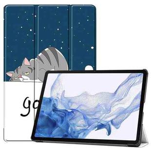 For Samsung Galaxy Tab S9 JUNSUNMAY Custer Painted 3-Fold Stand Leather Smart Tablet Case(Lazy Cat)
