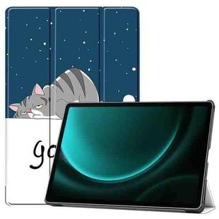 For Samsung Galaxy Tab S9 FE+ 12.4 JUNSUNMAY Custer Painted 3-Fold Stand Leather Smart Tablet Case(Lazy Cat)
