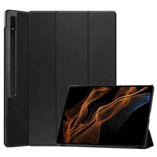 For Samsung Galaxy Tab S9 Ultra JUNSUNMAY Custer Solid Color 3-Fold Stand Leather Smart Tablet Case(Black)
