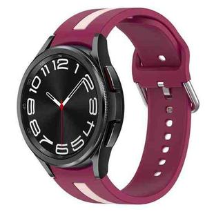 For Samsung Galaxy Watch 6 Classic 47mm Two-Color Silicone Watch Band(Wine Red+Pink)