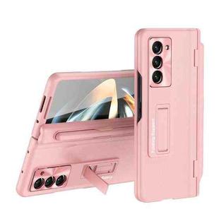 For  Samsung Galaxy Z Fold5 5G Integrated Folding Hinge Leather Phone Case with Pen(Pink)