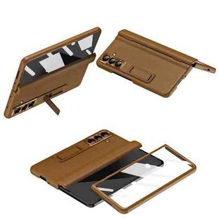 For Samsung Galaxy Z Fold7 5G Shell-membrane Integrated Hinge All-around Leather Folding Phone Case(Coffee)