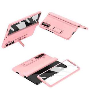 For Samsung Galaxy Z Fold7 5G Shell-membrane Integrated Hinge All-around Leather Folding Phone Case(Pink)