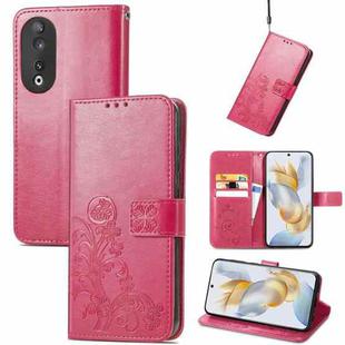 For Honor 90 5G Four-leaf Clasp Embossed Buckle Leather Phone Case(Magenta)