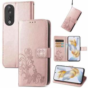 For Honor 90 5G Four-leaf Clasp Embossed Buckle Leather Phone Case(Rose Gold)