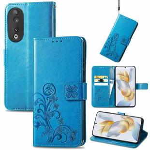 For Honor 90 5G Four-leaf Clasp Embossed Buckle Leather Phone Case(Blue)