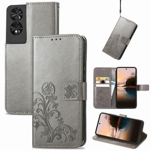 For TCL 40 Nxtpaper Four-leaf Clasp Embossed Buckle Leather Phone Case(Gray)