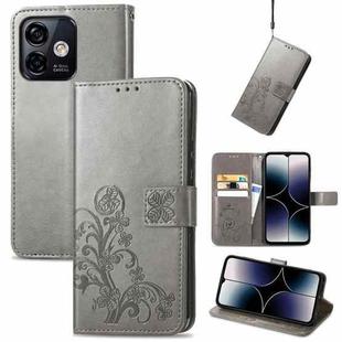 For Ulefone Note 16 Pro Four-leaf Clasp Embossed Buckle Leather Phone Case(Gray)